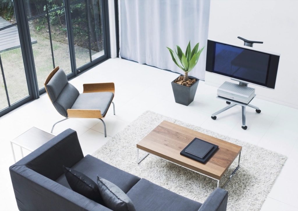 The living room and patio doors
